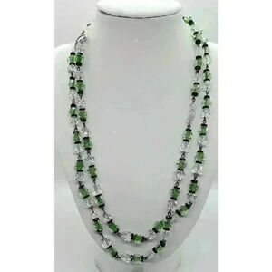 Vintage Necklace Crystal Baroque Beads 1940 Choker Clear Faceted Green Core